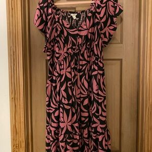 Terra & Sky Pink and Black Leaf Print Midi Dress